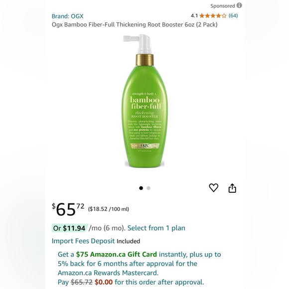2/$35 OGX BAMBOO FIBER-FULL THICKENING ROOT BOOSTER- BRAND NEW! - Picture 3 of 3